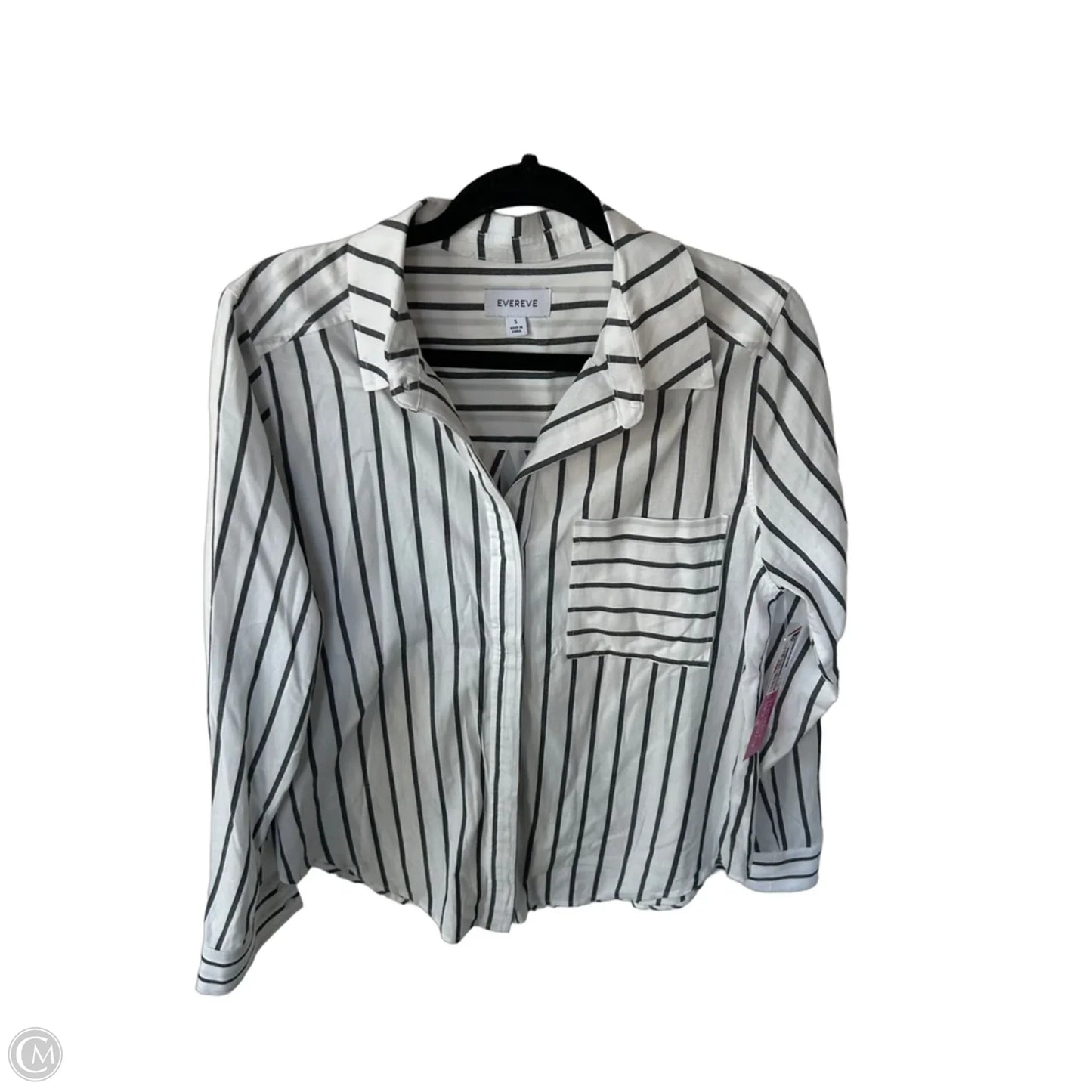 Top Long Sleeve By Evereve In Grey & White, Size: S