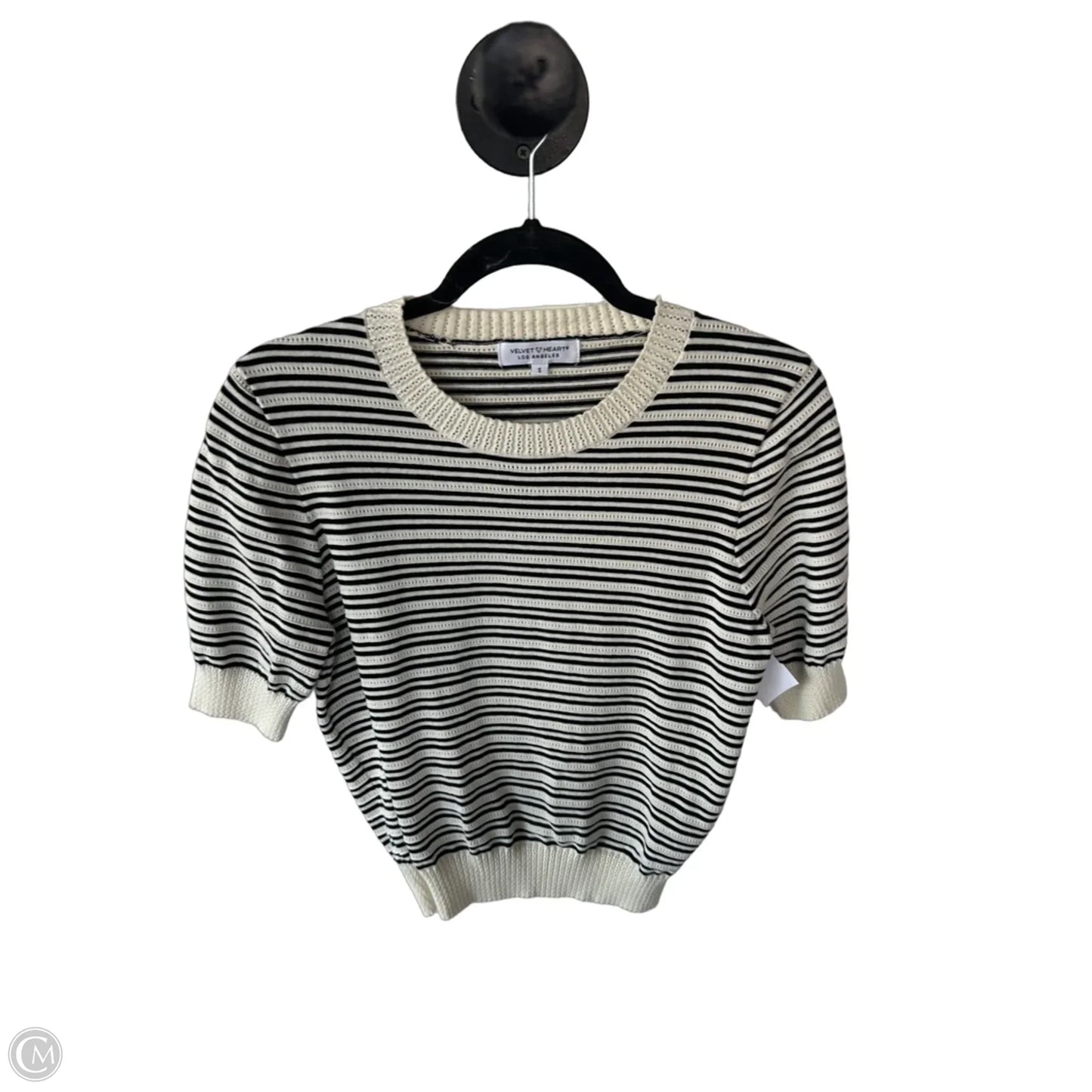 Sweater Short Sleeve By Velvet Heart In Black & Cream, Size: S