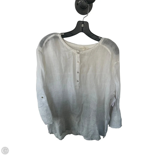 Top Long Sleeve By Eileen Fisher In Grey & White, Size: M
