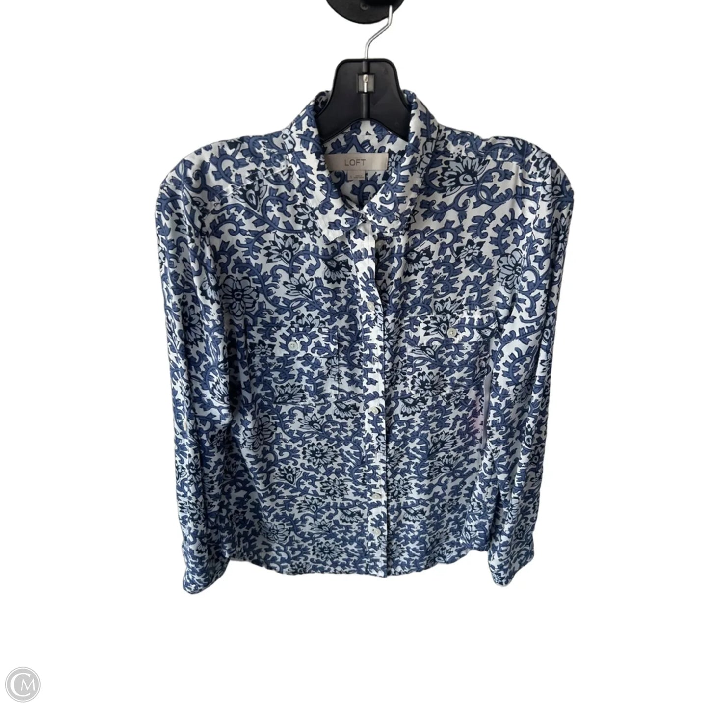 Top Long Sleeve By Loft In Blue & White, Size: S