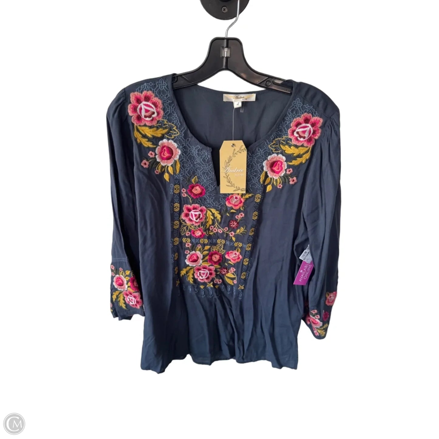 Top 3/4 Sleeve By Andree By Unit In Blue & Pink, Size: L