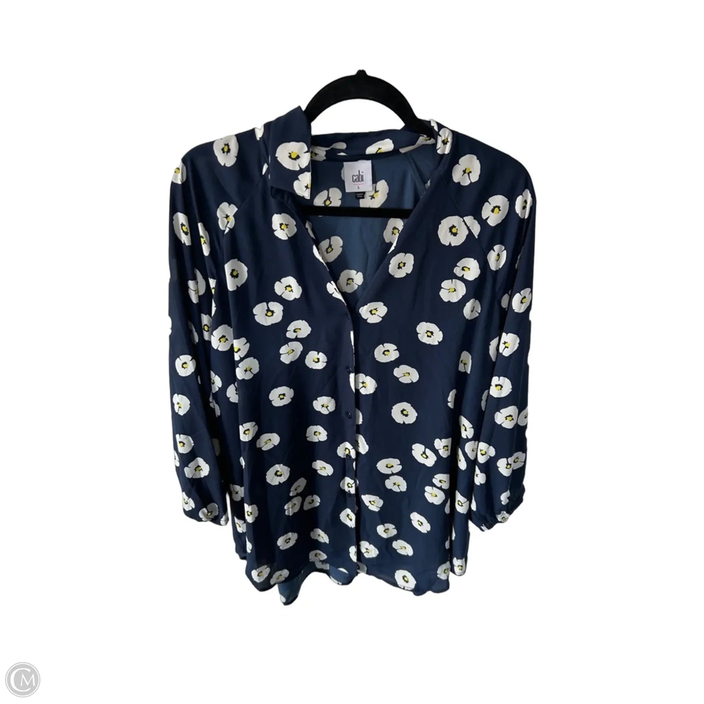 Top 3/4 Sleeve By Cabi In Blue & White, Size: L