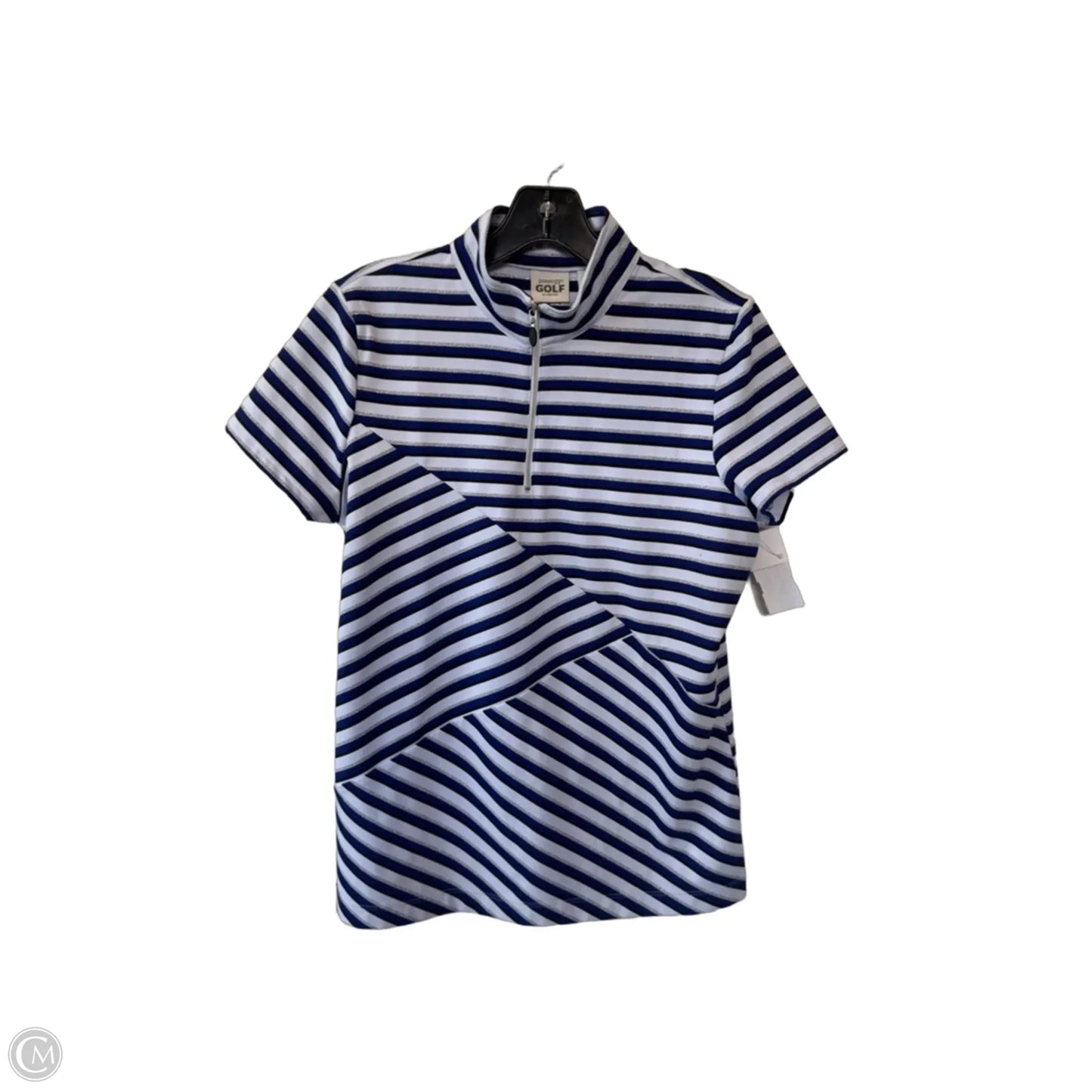 Athletic Top Short Sleeve By Zenergy By Chicos In Blue & White, Size: M