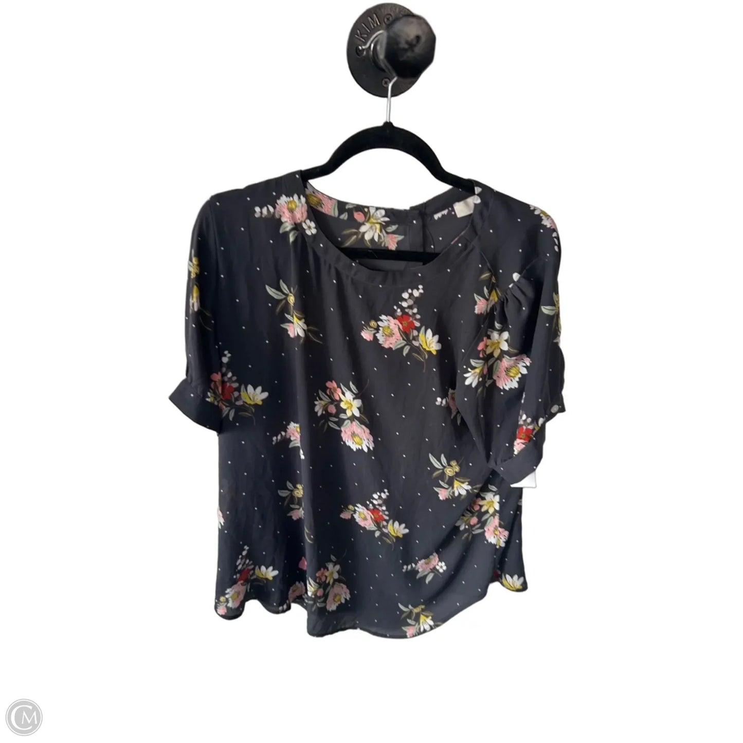 Top Short Sleeve By Loft In Grey & White, Size: L
