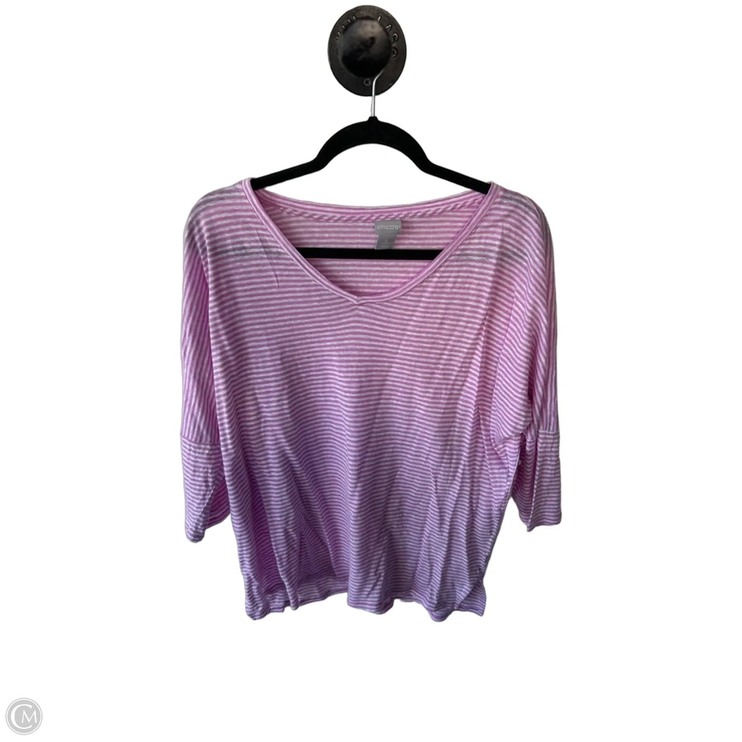 Top Short Sleeve By Chicos In Purple & White, Size: L