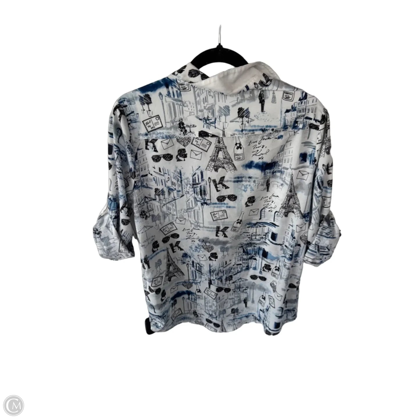 Top Long Sleeve Designer By Karl Lagerfeld In Blue & White, Size: M