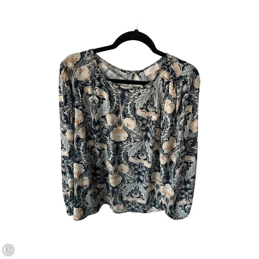Top Long Sleeve By Loft In Green & Tan, Size: Xxl