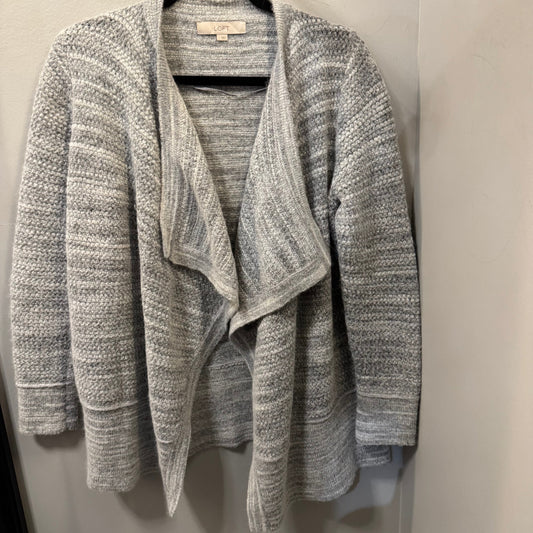 Sweater Cardigan By Loft In Grey & White, Size: L