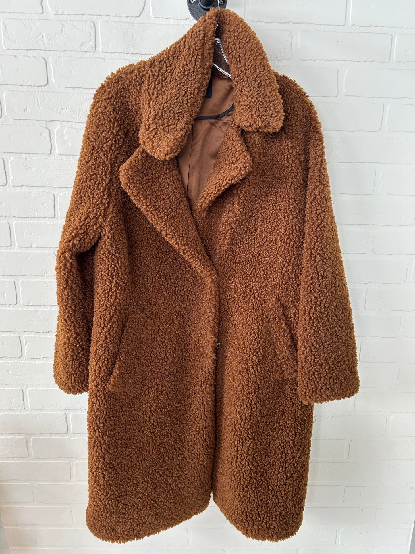 Coat Faux Fur & Sherpa By Lucky Brand In Brown, Size: L