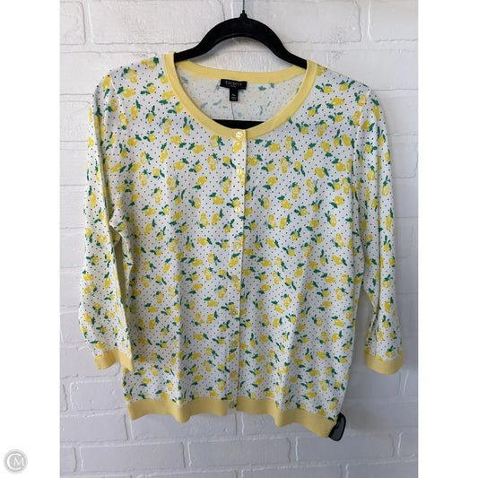 Sweater Cardigan By Talbots In White & Yellow, Size: Mp