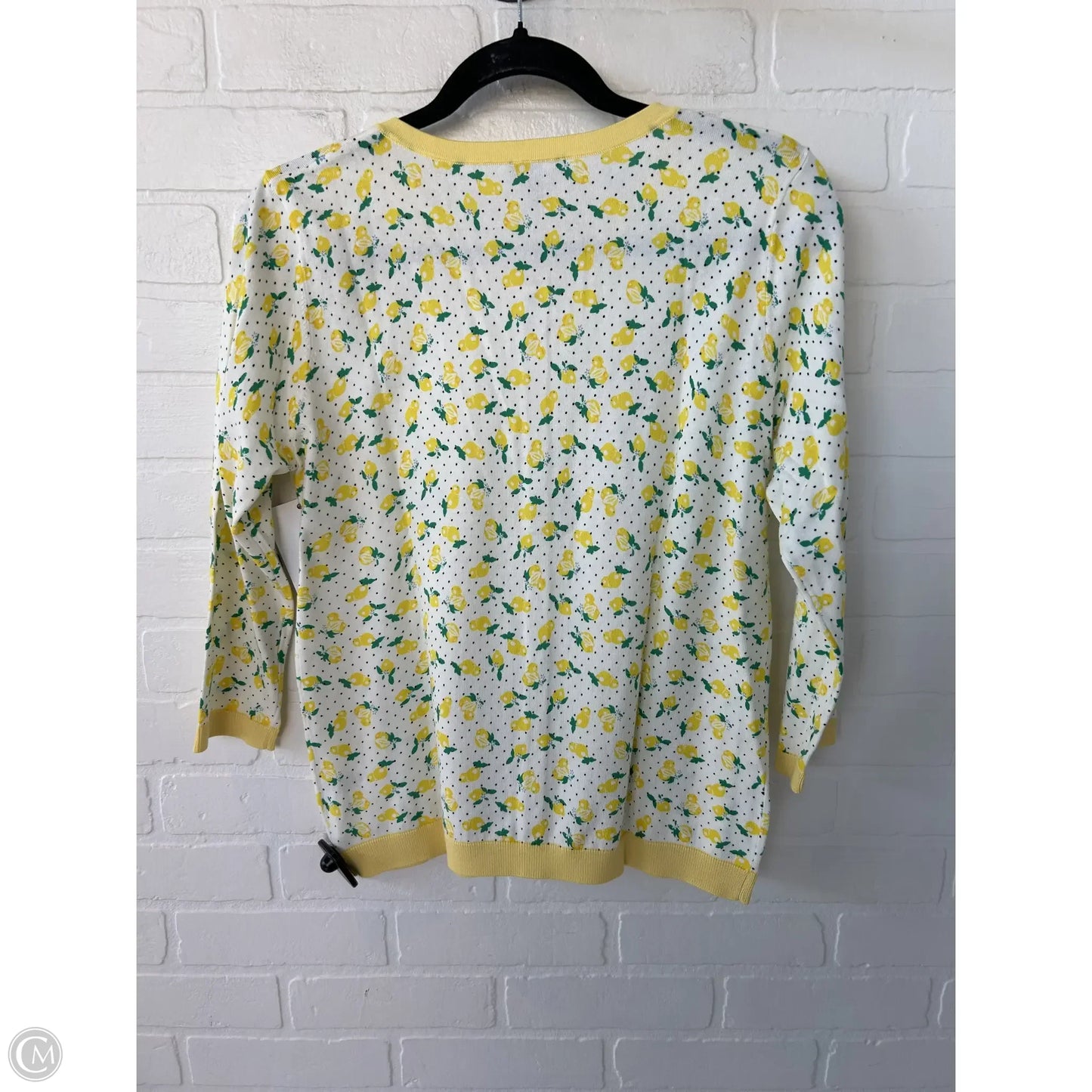 Sweater Cardigan By Talbots In White & Yellow, Size: Mp