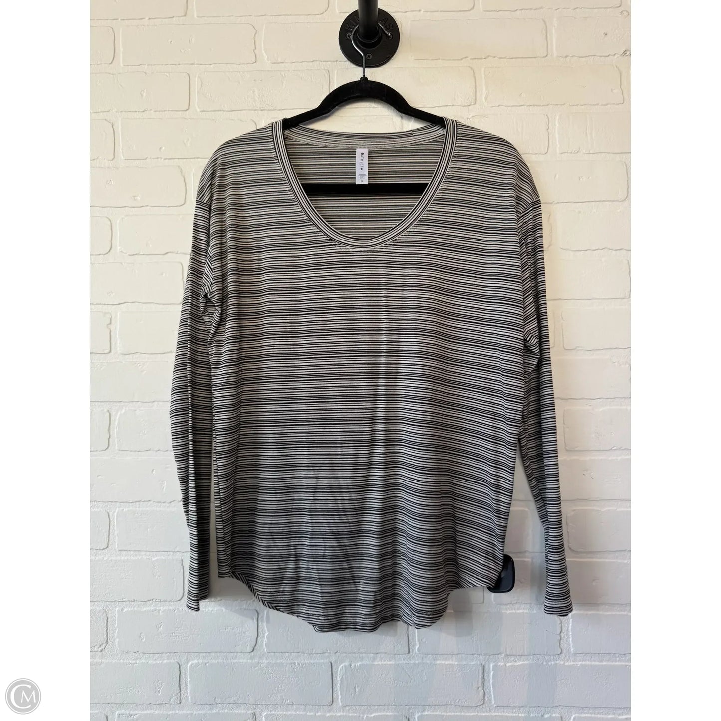 Athletic Top Long Sleeve Crewneck By Athleta In Black & Cream, Size: S