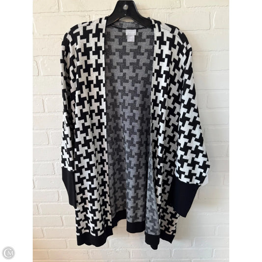 Sweater Cardigan By Chicos In Black & White, Size: L