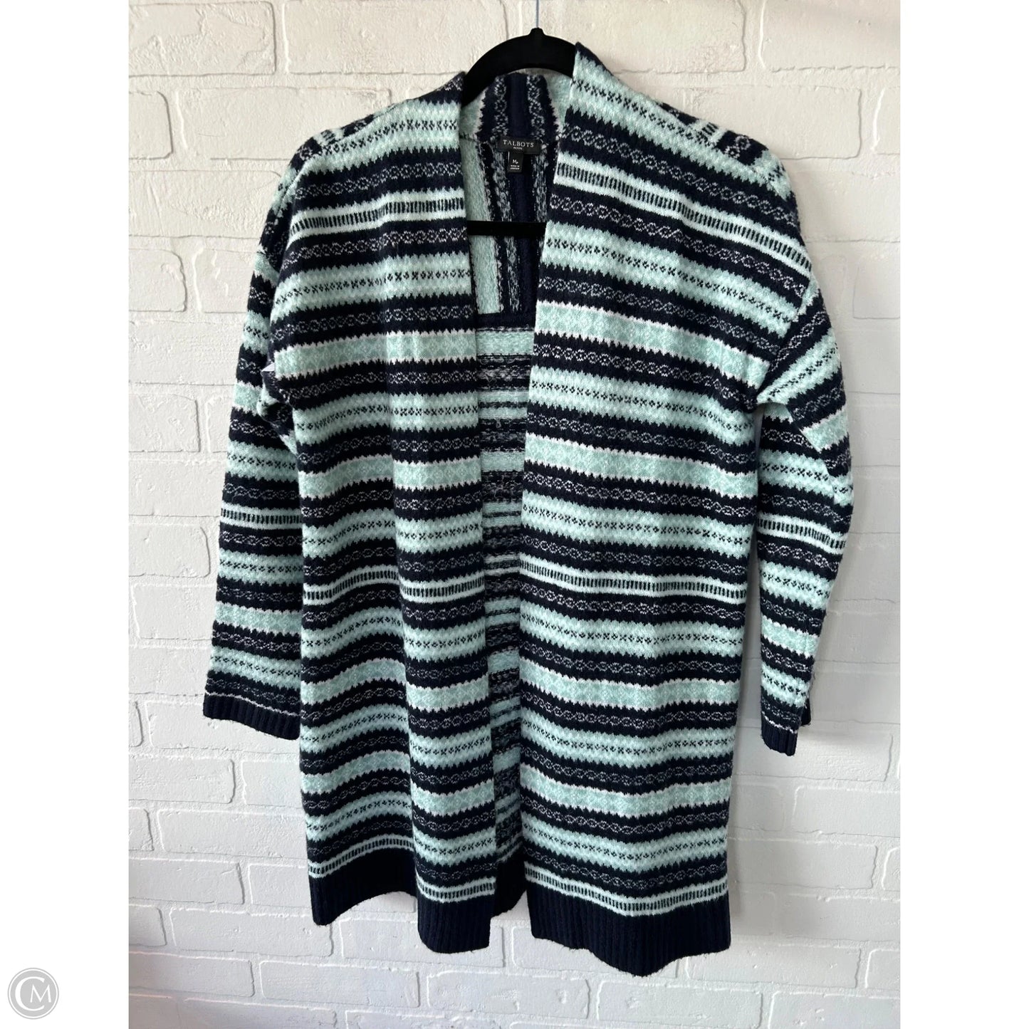 Sweater Cardigan By Talbots In Blue & White, Size: Mp