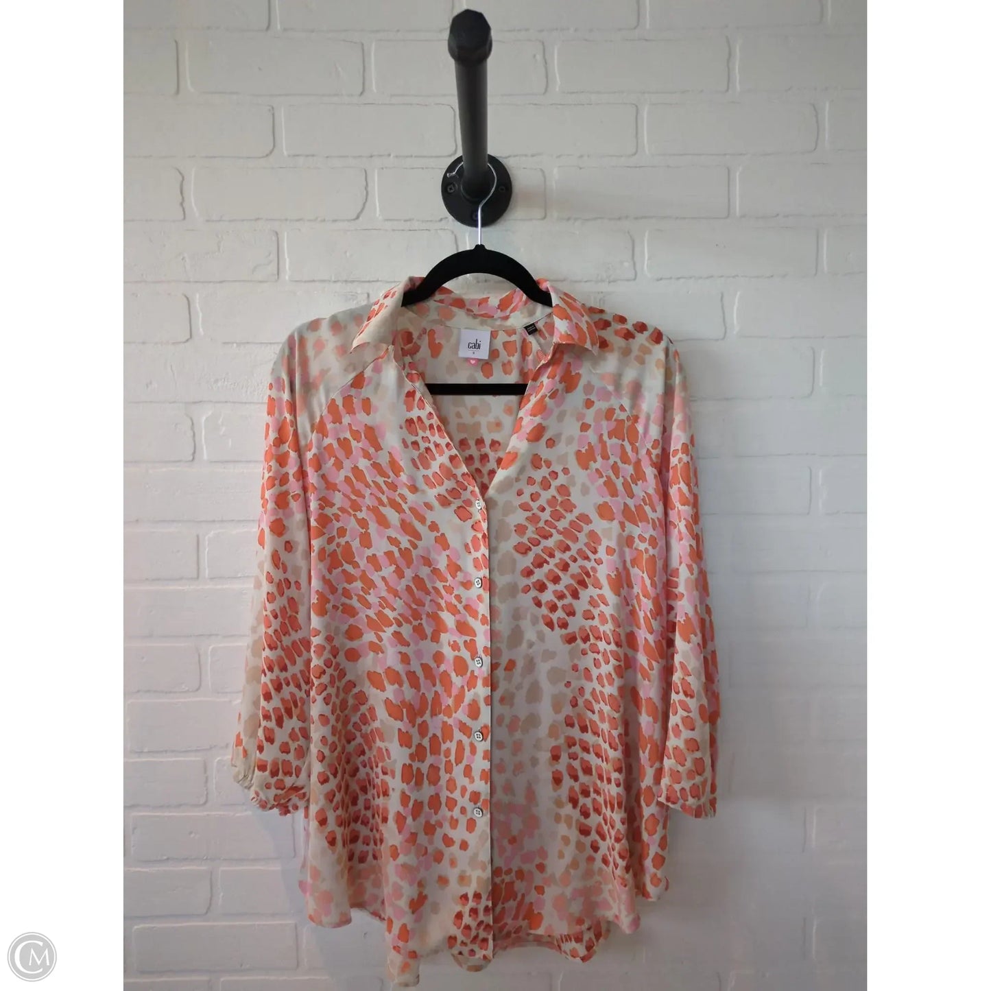 Top Long Sleeve By Cabi In Orange & Tan, Size: S