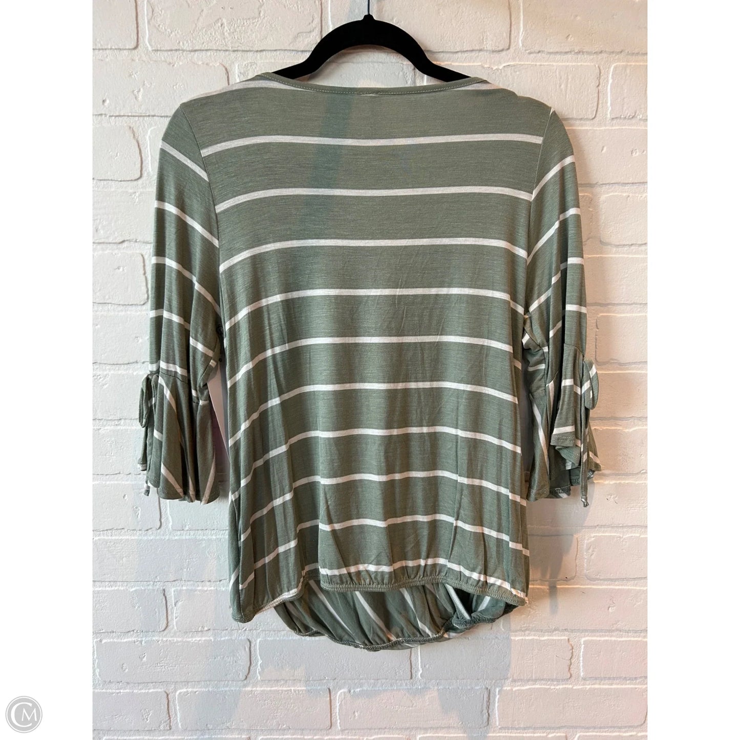 Top 3/4 Sleeve By Emerald In Green & White, Size: L