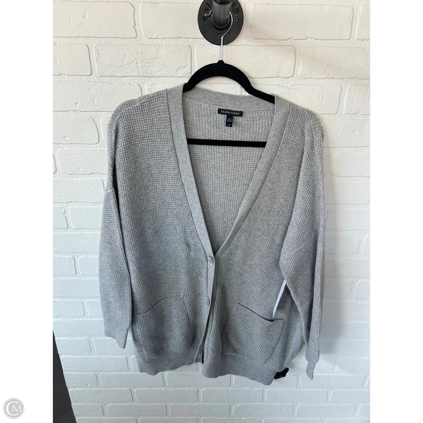 Sweater Cardigan By Eileen Fisher In Grey, Size: L