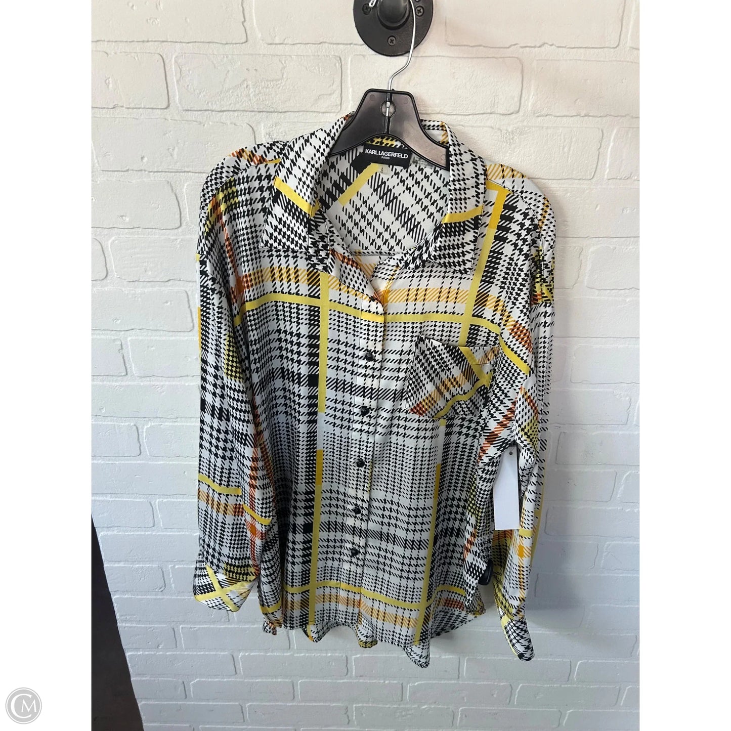 Top Long Sleeve Designer By Karl Lagerfeld In Black & White, Size: L
