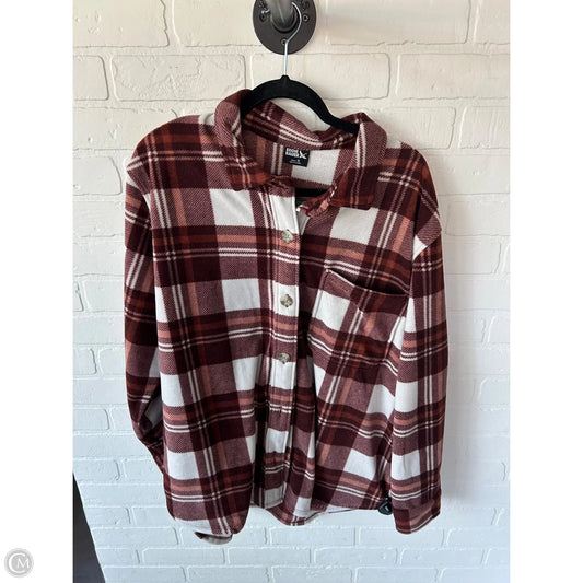Jacket Shirt By Eddie Bauer In Brown & Cream, Size: Xl