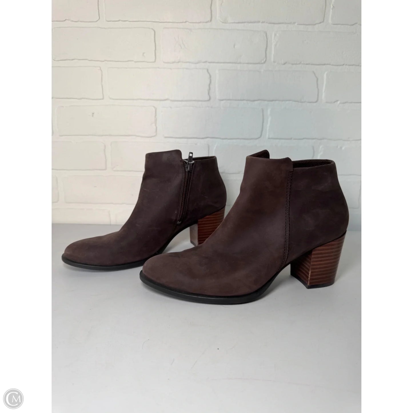 Boots Ankle Heels By Ecco In Brown, Size: 8