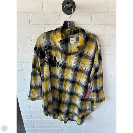 Top 3/4 Sleeve By Maeve In Black & Yellow, Size: Xs