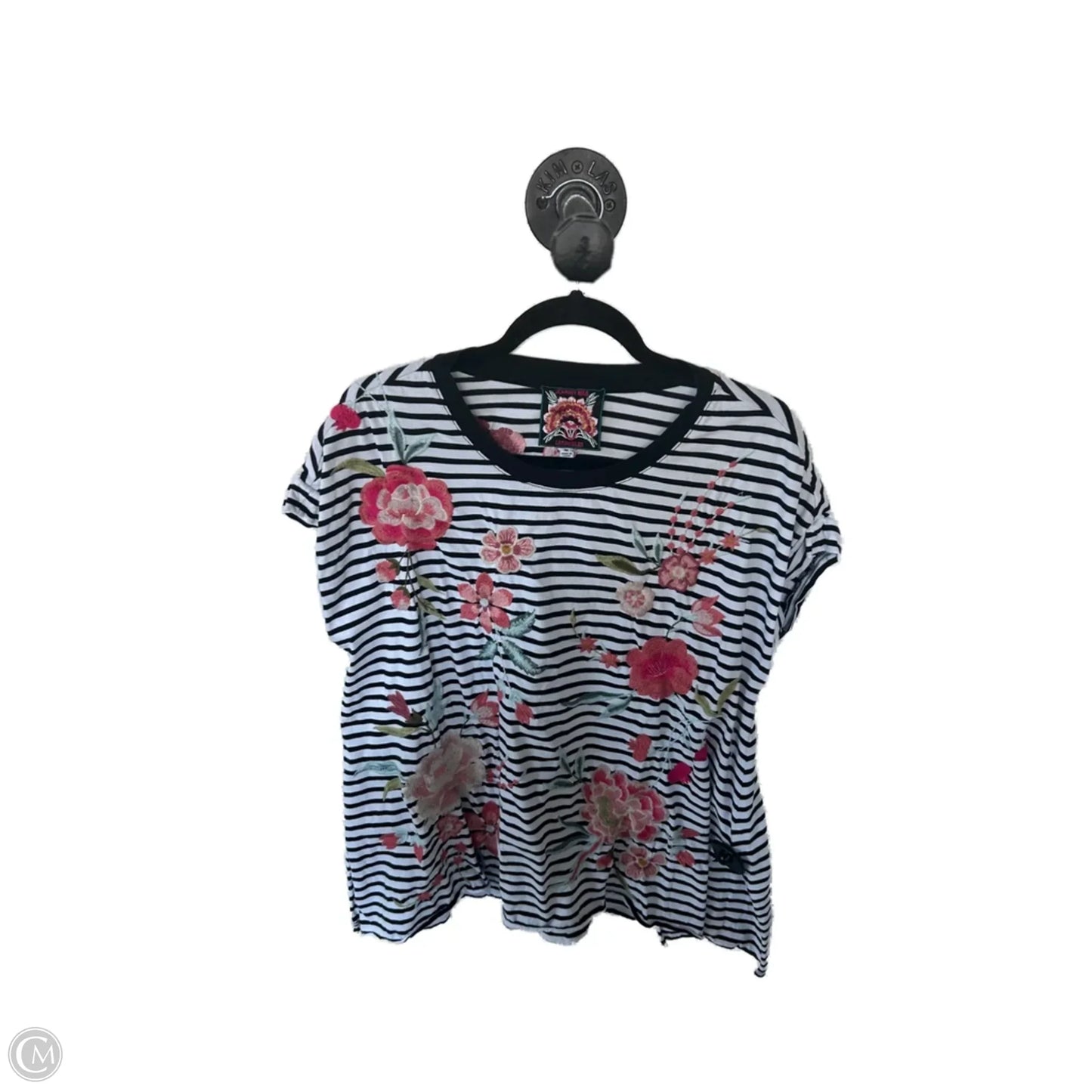 Top Short Sleeve By Johnny Was In Black & White, Size: M