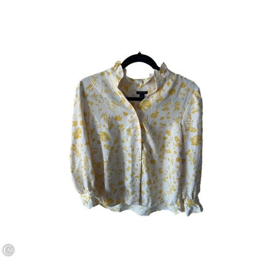 Top 3/4 Sleeve By Ann Taylor In White & Yellow, Size: Mp