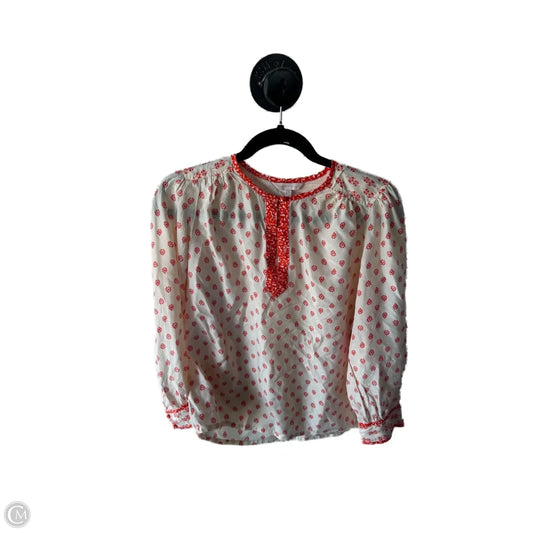 Top Long Sleeve By Rebecca Taylor In Cream & Orange, Size: S