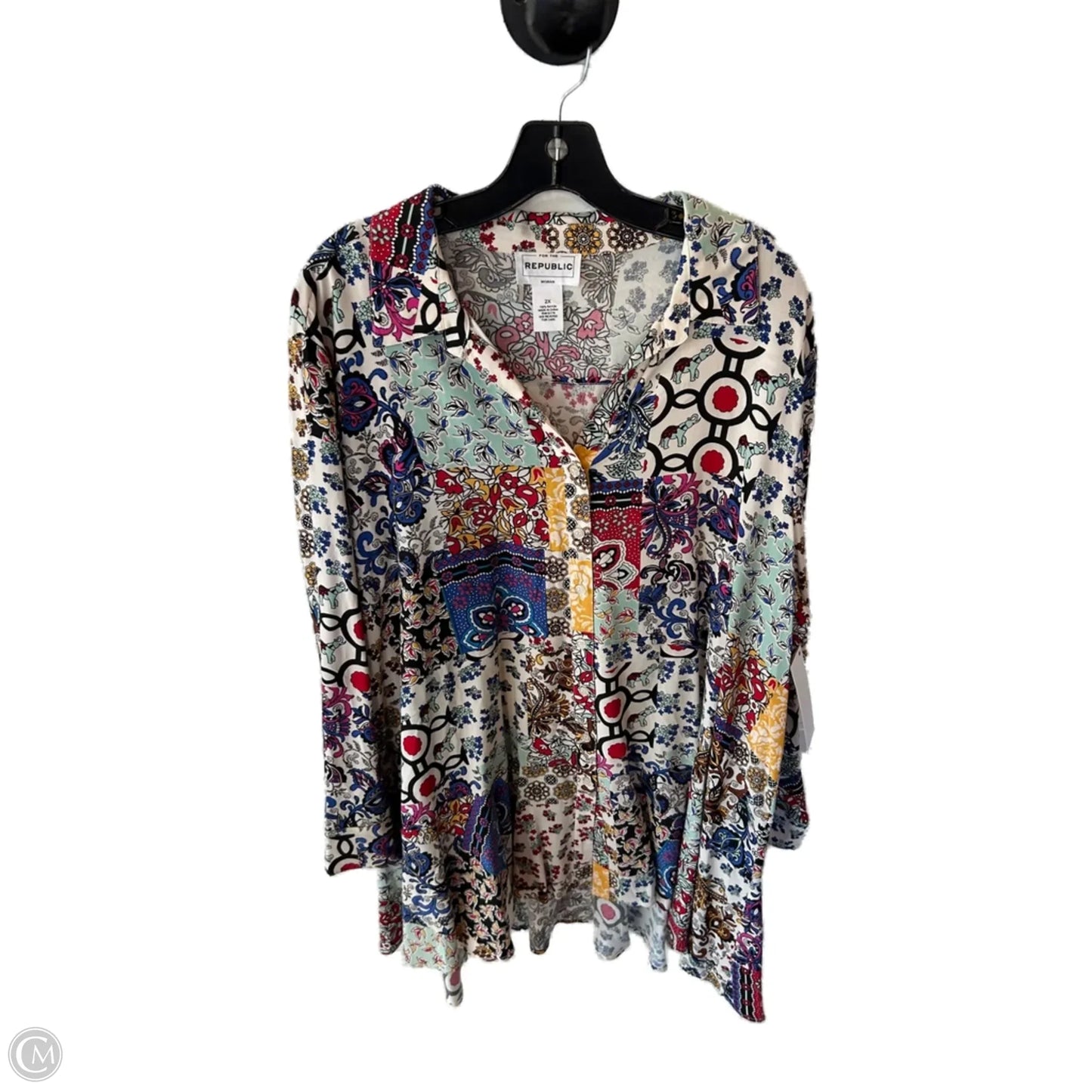 Tunic Long Sleeve By For The Republic In Black & Cream, Size: 2x