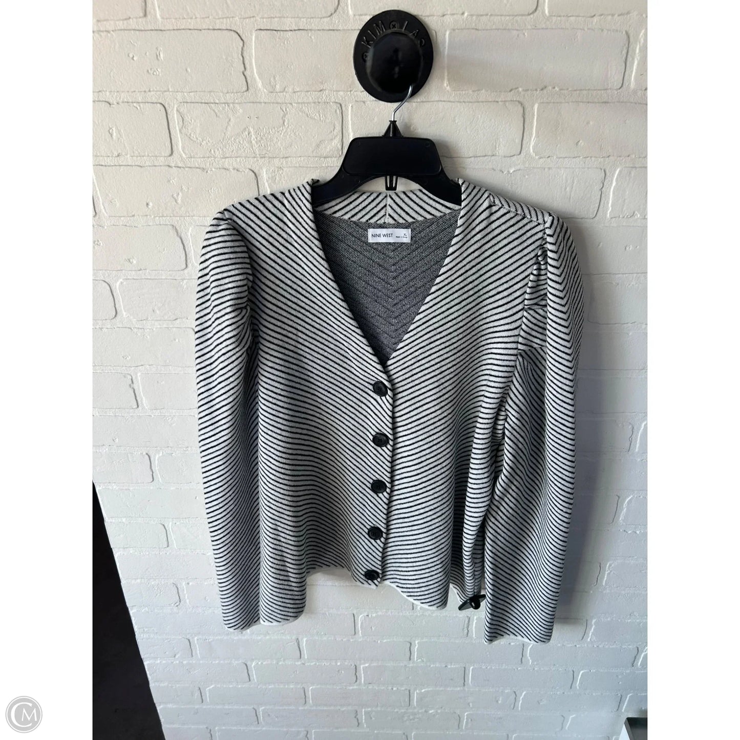 Sweater Cardigan By Nine West In Black & Cream, Size: Xl