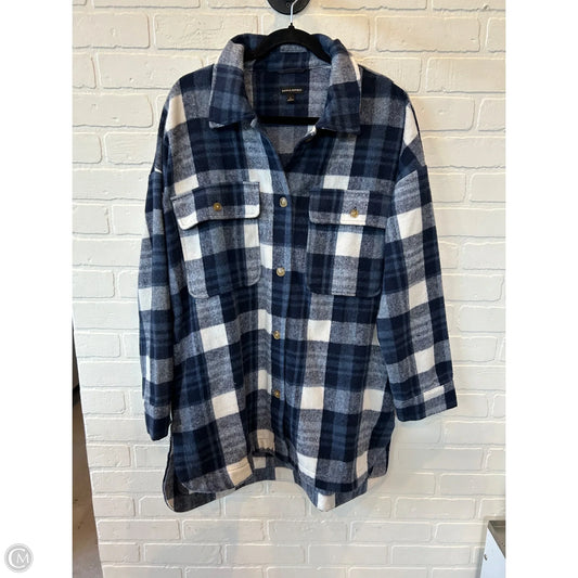 Jacket Shirt By Banana Republic In Blue & White, Size: L
