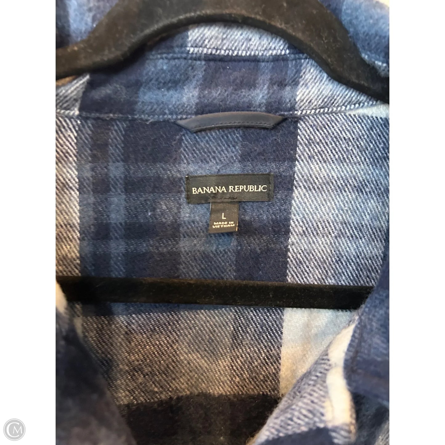 Jacket Shirt By Banana Republic In Blue & White, Size: L