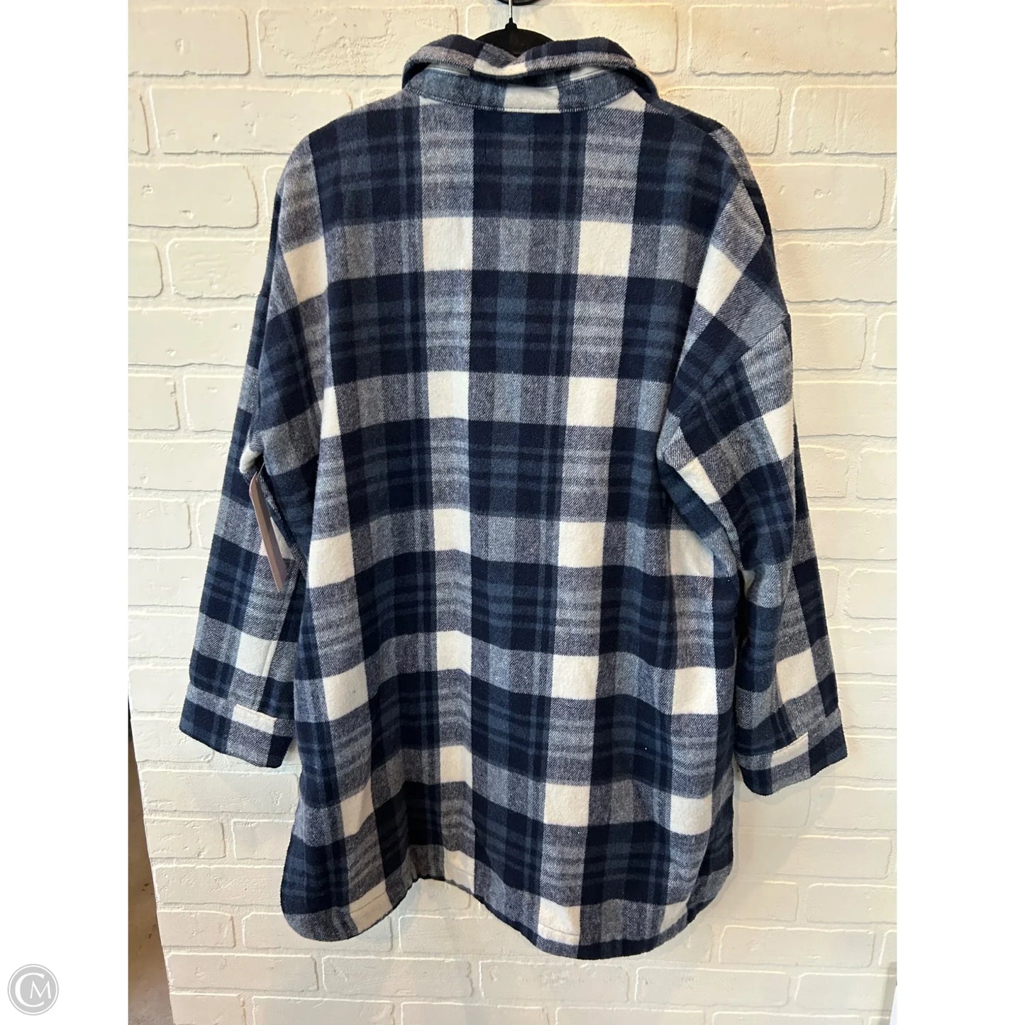 Jacket Shirt By Banana Republic In Blue & White, Size: L