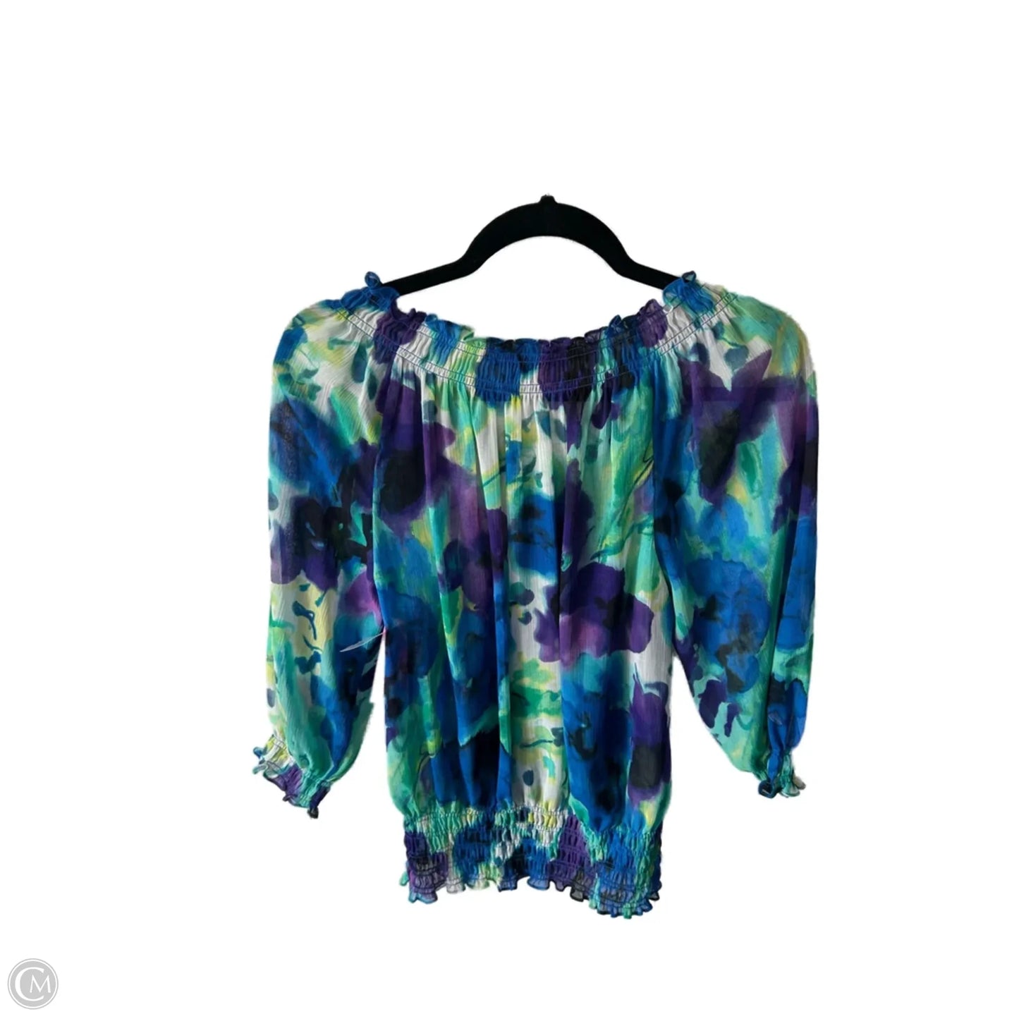 Top Long Sleeve By Anne Klein In Blue & White, Size: M