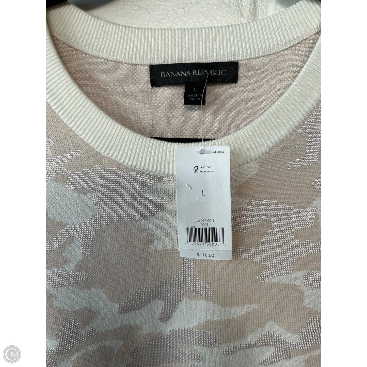 Sweater By Banana Republic In Cream & Pink, Size: L