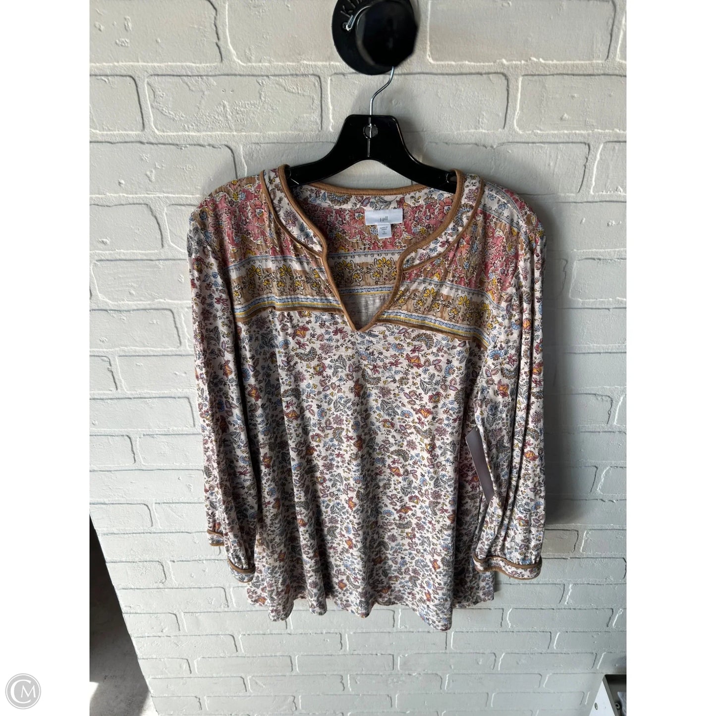 Top Long Sleeve By J. Jill In Cream & Tan, Size: L