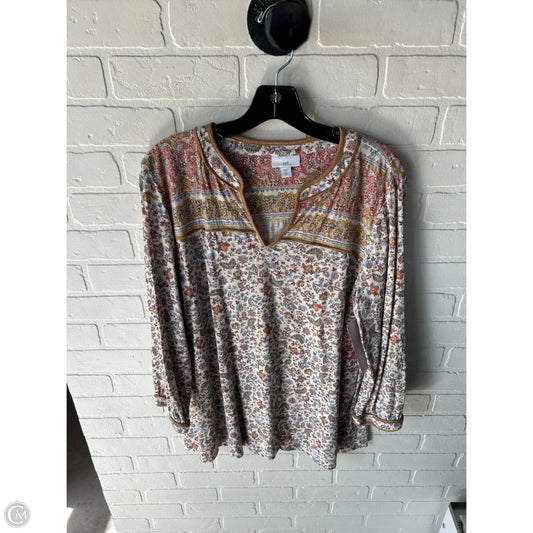 Top Long Sleeve By J. Jill In Cream & Tan, Size: L