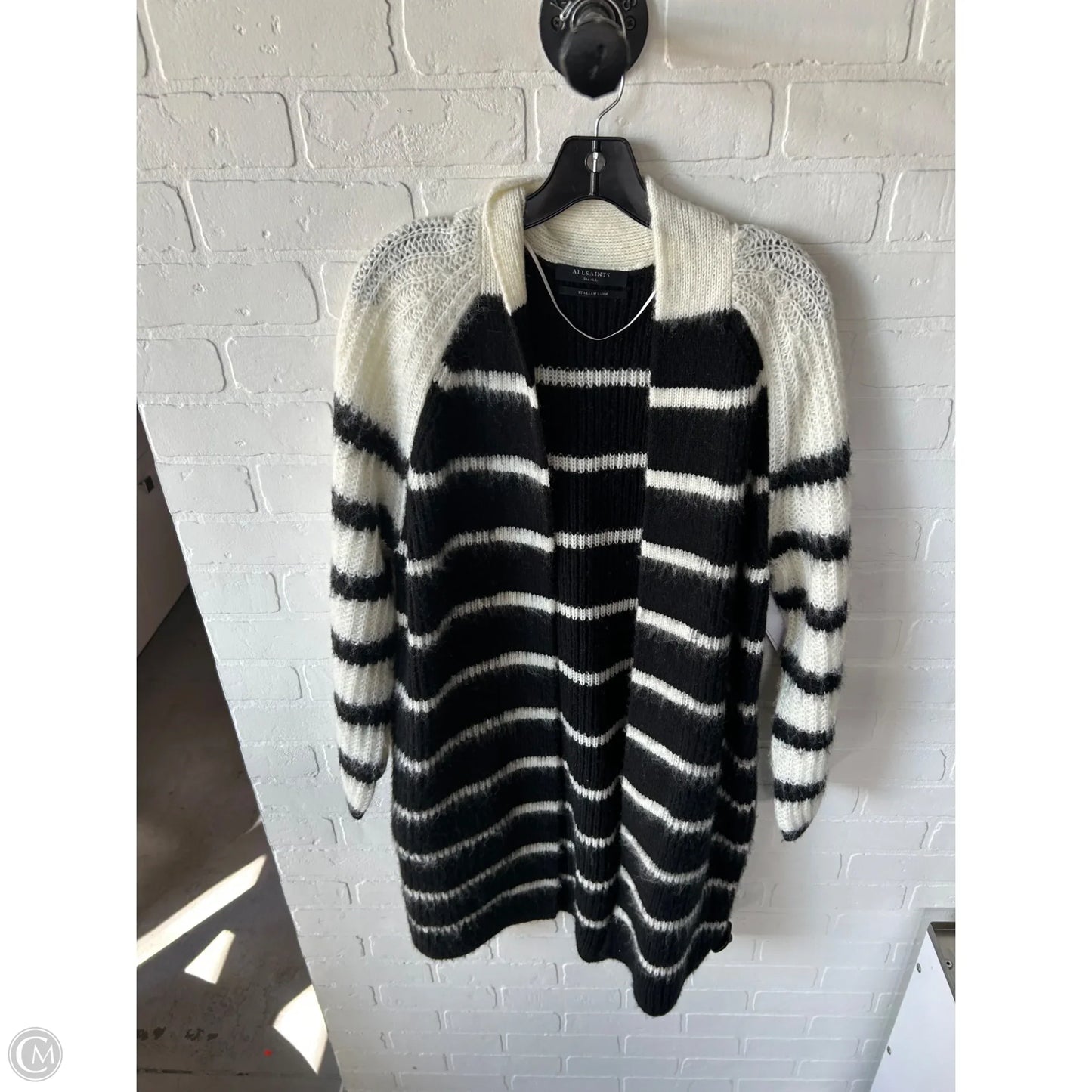 Sweater Cardigan Designer By All Saints In Black & Cream, Size: S