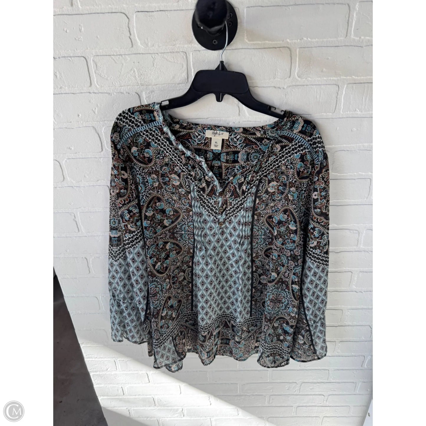 Top Long Sleeve By Style And Company In Black & Blue, Size: Xl
