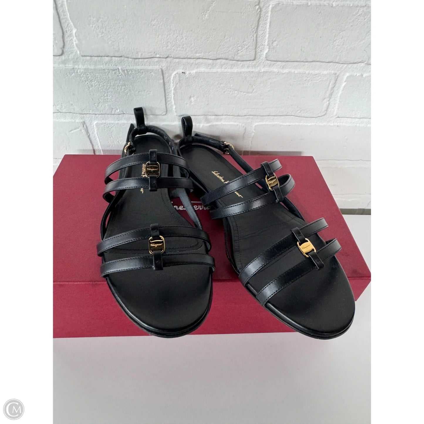 Sandals Luxury Designer By Ferragamo In Black, Size: 8.5