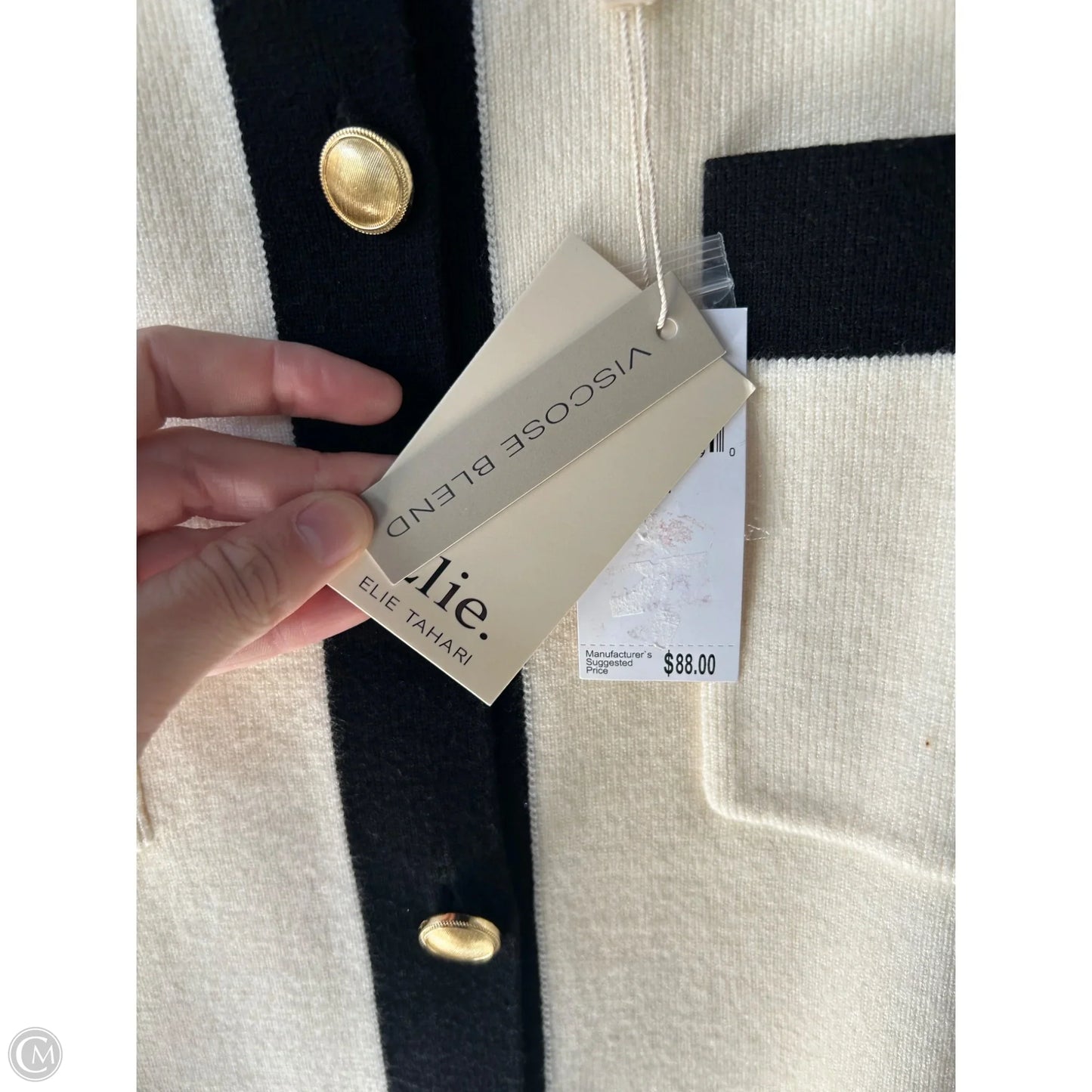 Vest Sweater By Elie Tahari In Black & Cream, Size: M