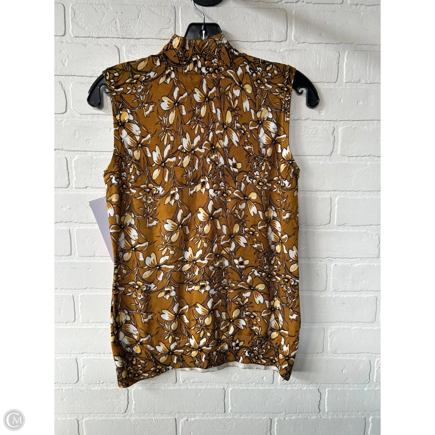 Sweater Short Sleeve By Cable And Gauge In Brown & Yellow, Size: S