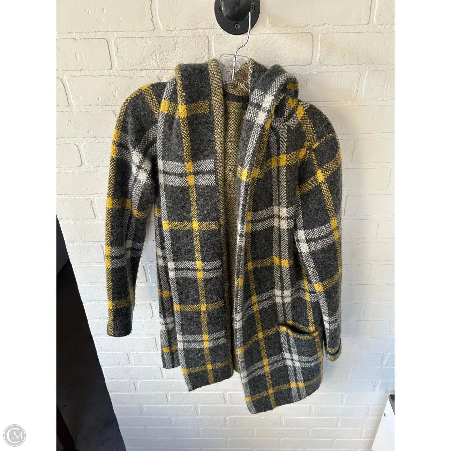 Sweater Cardigan By Tahari In Grey & Yellow, Size: M