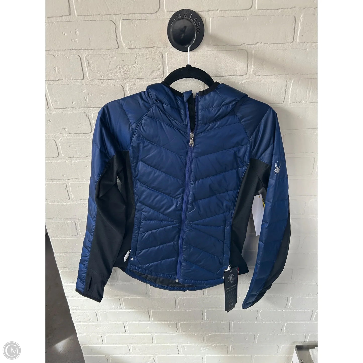 Jacket Puffer & Quilted By Spyder In Black & Blue, Size: S