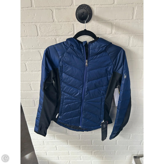 Jacket Puffer & Quilted By Spyder In Black & Blue, Size: S