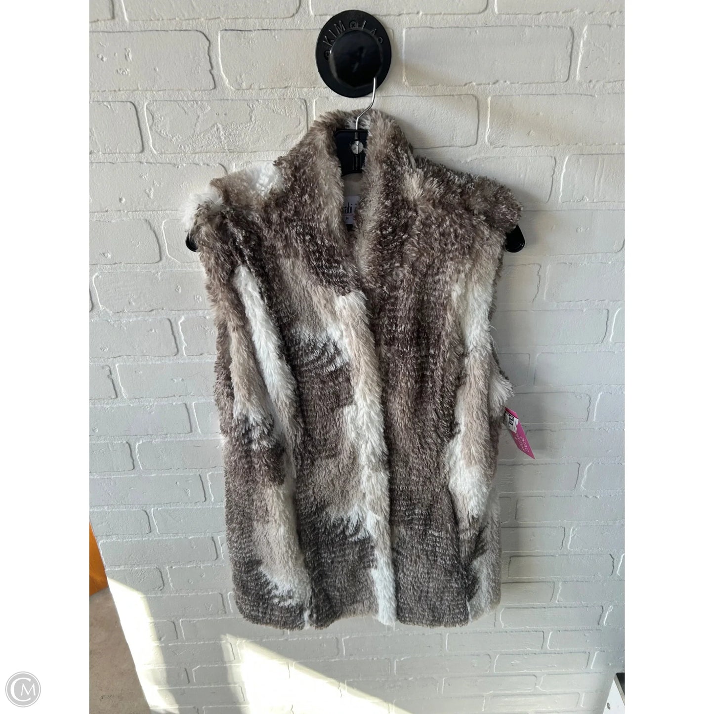 Vest Faux Fur & Sherpa By Cabi In Brown & Cream, Size: M