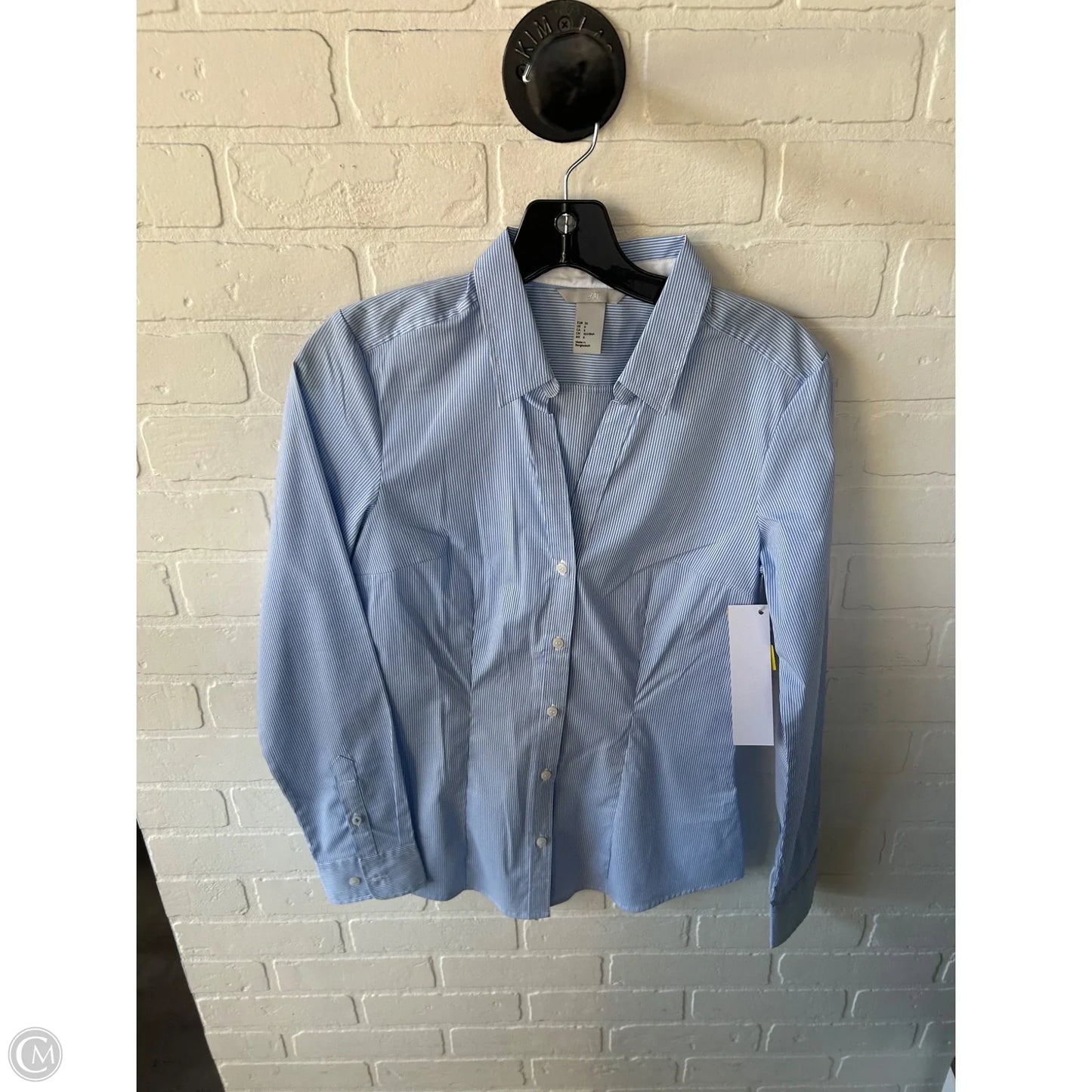Blouse Long Sleeve By H&m In Blue & White, Size: M