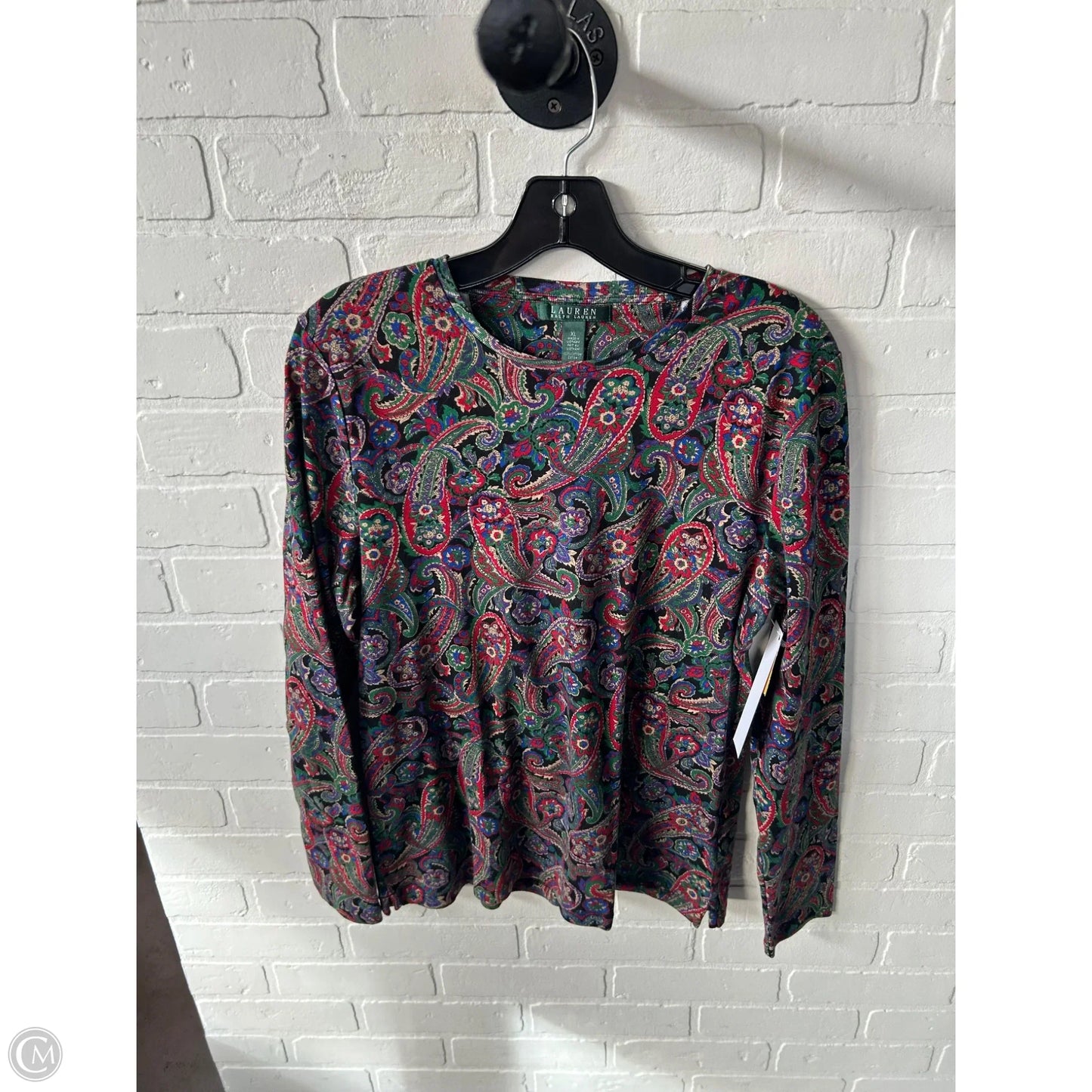 Top Long Sleeve Basic By Lauren By Ralph Lauren In Black & Green, Size: Xl