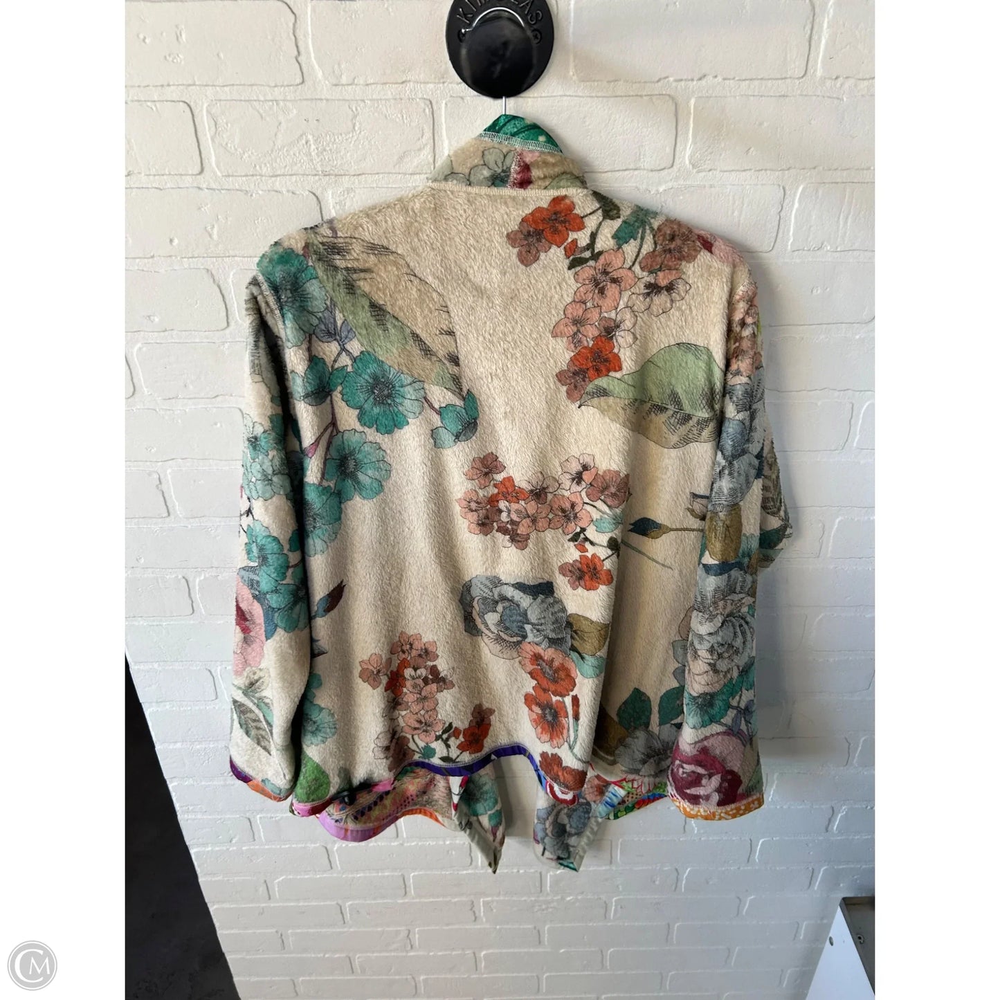 Jacket Fleece By Johnny Was In Cream & Green, Size: L