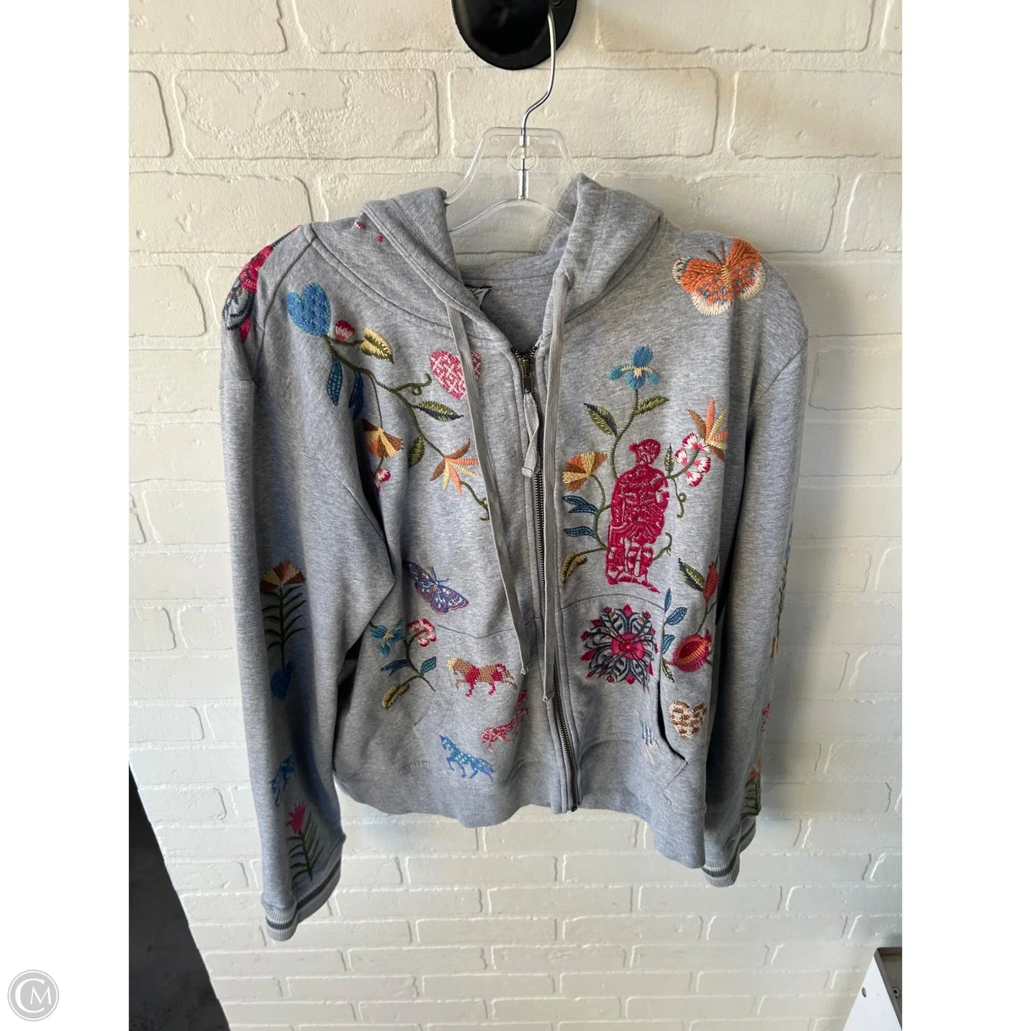 Sweatshirt Hoodie By Johnny Was In Grey, Size: L